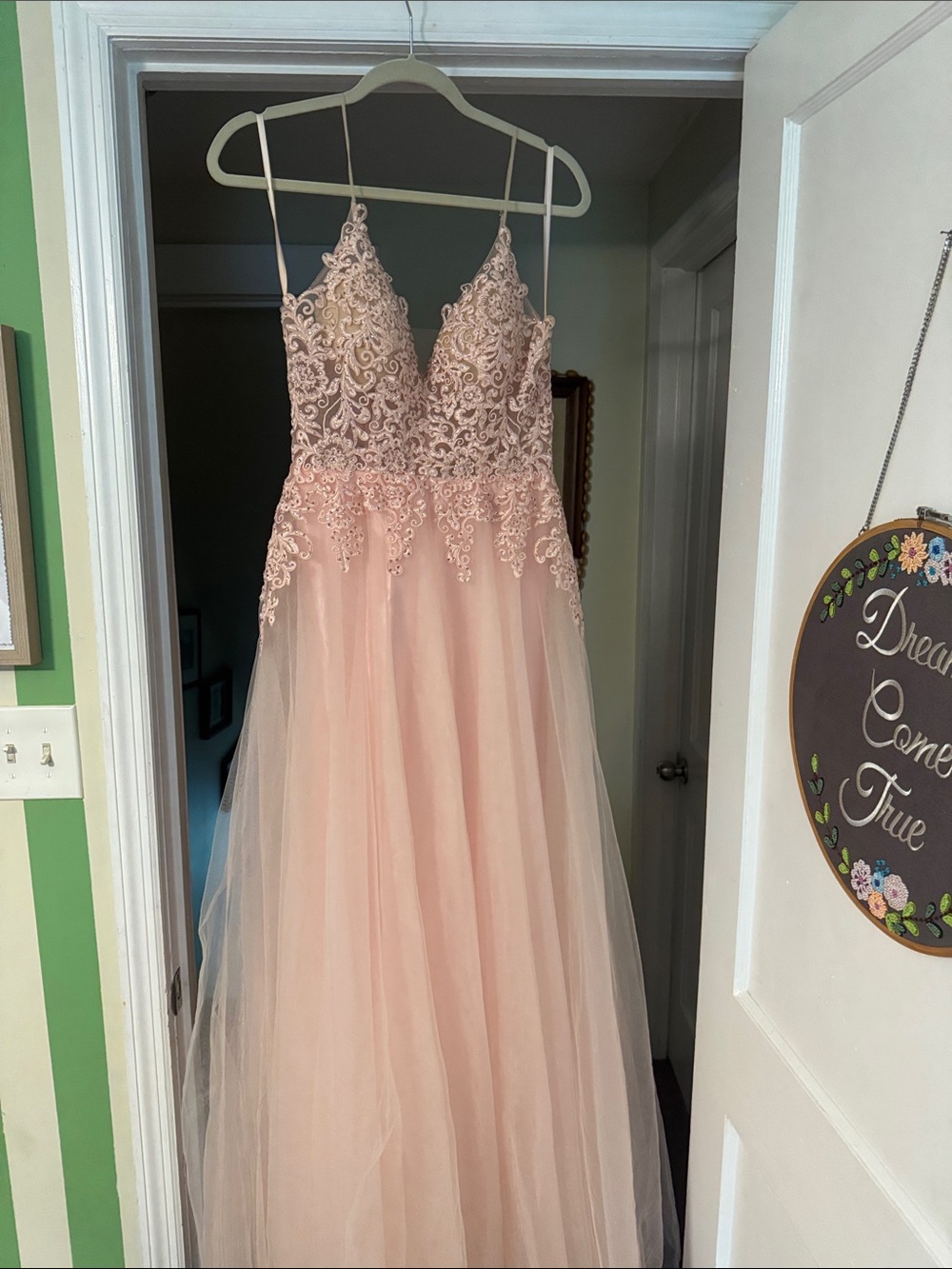 Aria Blush Pink Lace Appliqué Formal Gown